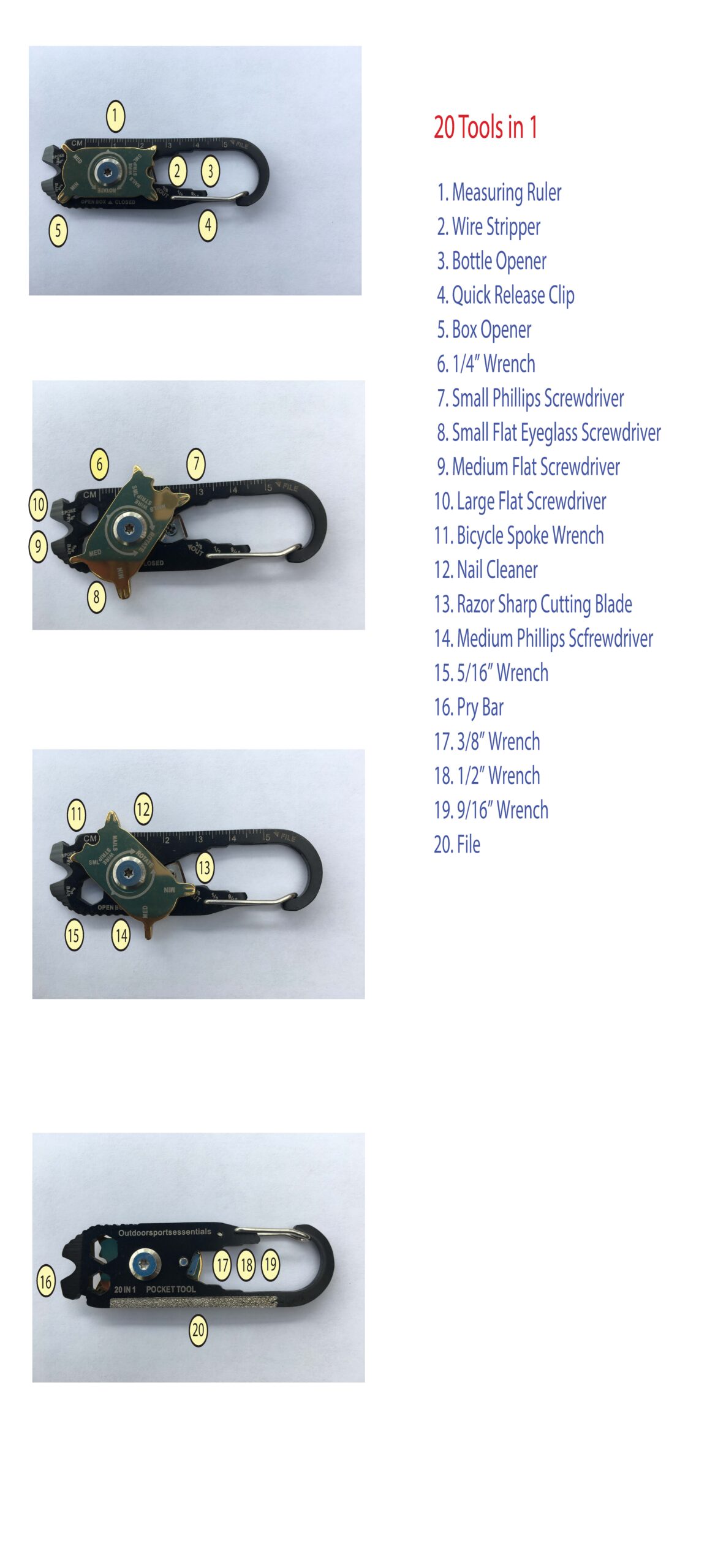 Ultimate 20 In 1 Carabiner Keychain Pocket Multitool With Leather Case